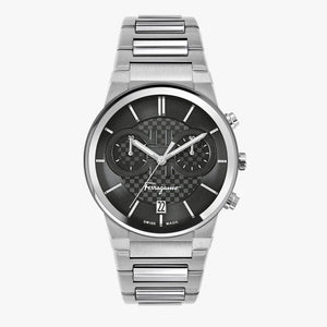 Salvatore Ferragamo Sapphire Chrono Black Dial Silver Steel Strap Watch for Men - SFME00321 Authentic Buy Shop Now