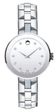 Movado Sapphire Diamonds Silver Dial Silver Steel Strap Watch For Women - 606814 Authentic Buy Shop Now