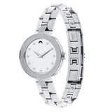 Movado Sapphire Diamonds Silver Dial Silver Steel Strap Watch For Women - 606814 Authentic Buy Shop Now