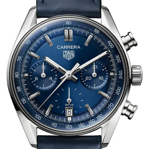 Tag Heuer Carrera Chronograph Blue Dial Blue Leather Strap Watch for Men - CBS2212.FC6535 Authentic Buy Shop Now