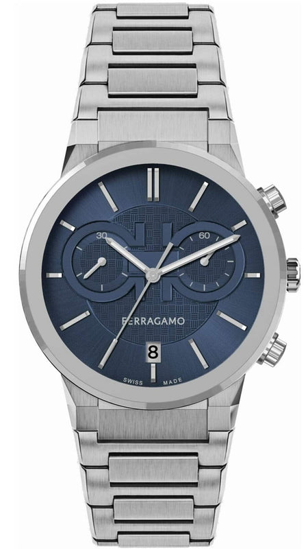 Salvatore Ferragamo Sapphire Chrono Blue Dial Silver Steel Strap Watch for Men - SFME01123 Authentic Buy Shop Now