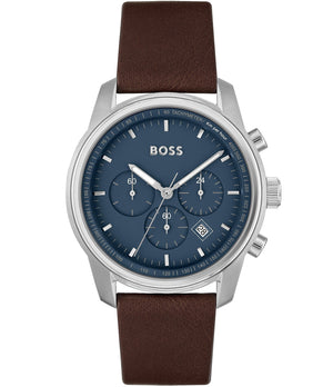 Hugo Boss Attitude Blue Dial Brown Leather Strap Watch for Men - 1513606 Authentic Buy Shop Now