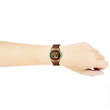 Gucci Le Marche Des Merveilles Red & Green Dial Brown Leather Strap Unisex Watch - YA126497 Authentic Buy Shop Now
