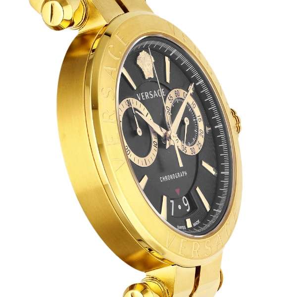 Versace Aion Chronograph Black Dial Gold Steel Strap Watch For Men - VE1D01721 Authentic Buy Shop Now