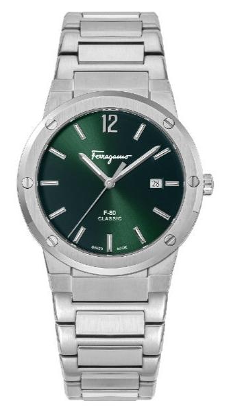 Salvatore Ferragamo F-80 Classic Green Dial Silver Steel Strap Watch for Men - SFDT02123 Authentic Buy Shop Now