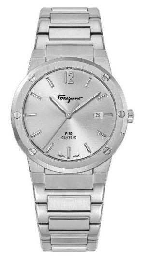Salvatore Ferragamo F-80 Classic Silver Dial Silver Steel Strap Watch for Men - SFDT02223 Authentic Buy Shop Now