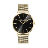 Coach Charles Black Dial Gold Mesh Bracelet Watch for Men - 14602440 Authentic Buy Shop Now