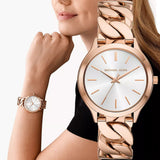 Michael Kors Runway Three-Hand Silver Dial Rose Gold Steel Strap Watch for Women - MK7473 Authentic Buy Shop Now