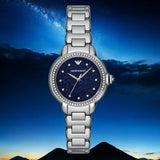Emporio Armani Mia Three Hand Crystals Blue Dial Silver Steel Strap Watch For Women - AR11630 Authentic Buy Shop Now