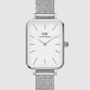 Daniel Wellington Quadro Sterling White Dial Silver Mesh Strap Watch For Women - DW00100438 Authentic Buy Shop Now