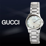 Gucci G Timeless Diamonds Mother of Pearl Dial Silver Steel Strap Watch For Women - YA126542 Authentic Buy Shop Now