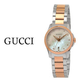 Gucci G Timeless Diamonds Mother of Pearl Dial Two Tone Steel Strap Watch For Women - YA126544 Authentic Buy Shop Now