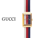Gucci G-Frame Mother of Pearl Dial White Blue Red Nylon Strap Watch For Women - YA147405 Authentic Buy Shop Now