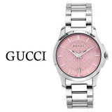 Gucci G Timeless Pink Dial Silver Steel Strap Watch For Women - YA126524 Authentic Buy Shop Now