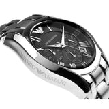 Emporio Armani Velente Chronograph Black Dial Silver Steel Strap Watch For Women - AR0674 Authentic Buy Shop Now