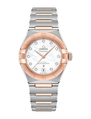 Omega Constellation Manhattan Quartz Diamonds Mother of Pearl Dial Two Tone Steel Strap Watch for Women - 131.20.25.60.55.001 Authentic Buy Shop Now