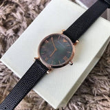 Emporio Armani Gianni T Bar Black Mother of Pearl Dial Black Leather Strap Watch For Women - AR11060 Authentic Buy Shop Now