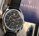 Maserati Trimarano Chronograph Black Dial Black Leather Strap Watch For Men - R8871632001 Authentic Buy Shop Now