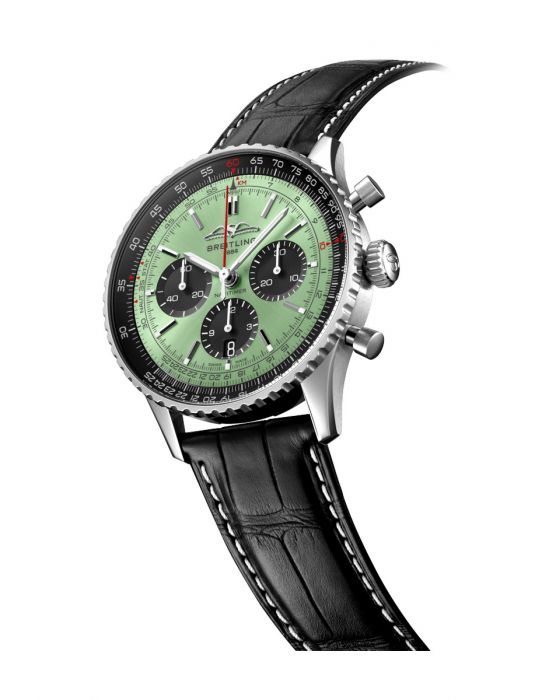 Breitling Navitimer B01 Chronograph 43 Green Dial Black Leather Strap Watch for Men - AB0138241L1P1 Authentic Buy Shop Now