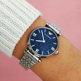 Emporio Armani Gianni T Bar Dark Blue Dial Silver Stainless Steel Watch For Women - AR11091 Authentic Buy Shop Now