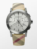 Burberry The City Chronograph White Dial Haymarket Leather Strap Watch For Men - BU9360 Authentic Buy Shop Now