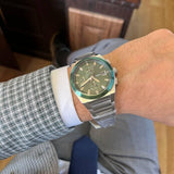 Fossil Everett Chronograph Green Dial Silver Steel Strap Watch for Men - FS5964 Authentic Buy Shop Now