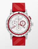 Burberry City Sport Chronograph White Dial Red Rubber Strap Watch For Men - BU9809 Authentic Buy Shop Now