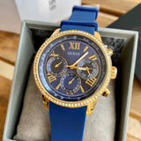 Guess Sunrise Blue Dial with Diamonds Blue Rubber Strap Watch For Women - W0616L2 Authentic Buy Shop Now