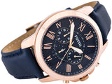 Fossil Grant Chronograph Blue Dial Blue Leather Strap Watch for Men - FS4835 Authentic Buy Shop Now