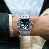 Guess Phoenix Quartz Green Dial Transparent Silicone Strap Watch For Men - GW0499G8 Authentic Buy Shop Now