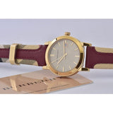 Burberry Heritage Nova Gold Dial Haymarket Red Leather Strap Watch for Women - BU9111 Authentic Buy Shop Now