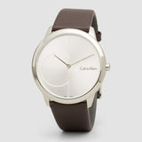 Calvin Klein Minimal Silver Dial Brown Leather Strap Watch for Men - K3M211G6 Authentic Buy Shop Now