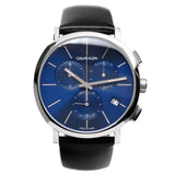 Calvin Klein Chronograph Blue Dial Black Leather Strap Watch for Men - K8Q371CN Authentic Buy Shop Now