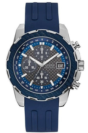 Guess Octane Chronograph Black Dial Blue Rubber Strap Watch For Men - W1047G2 Authentic Buy Shop Now