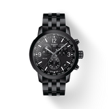 Tissot PRC 200 Chronograph Black Dial Black Steel Strap Watch For Men - T114.417.33.057.00 Authentic Buy Shop Now