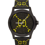 Gucci G Timeless Ghost Black Dial Black Leather Strap Watch For Men - YA1264019 Authentic Buy Shop Now