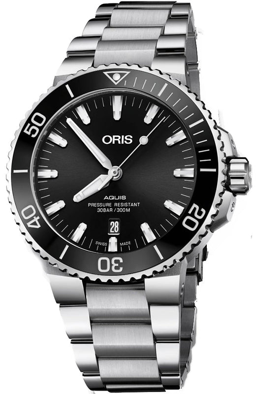 Oris Aquis Date Black Dial Silver Steel Strap Watch for Men - 0173377304134-0782405PEB Authentic Buy Shop Now