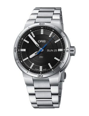 Oris TT1 Day Date Black Dial Silver Steel Strap Watch for Men - 0173577524154-0782408 Authentic Buy Shop Now