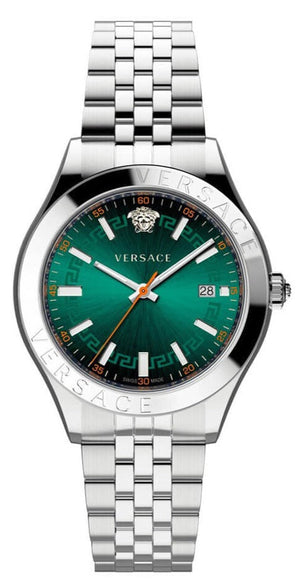 Versace Hellenyium Quartz Green Dial Silver Steel Strap Watch For Men - VEVK01021 Authentic Buy Shop Now