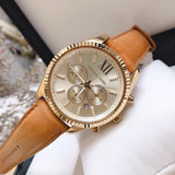 Michael Kors Lexington Chronograph Gold Dial Brown Leather Strap Watch For Men - MK8447 Authentic Buy Shop Now