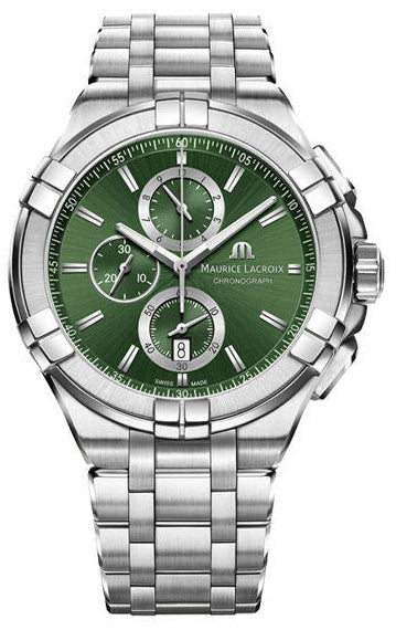 Maurice Lacroix Aikon Chronograph Green Dial Silver Steel Strap Watch For Men - AI1018-SS002-630-1 Authentic Buy Shop Now