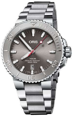 Oris Aquis Date Relief Grey Dial Silver Steel Strap Watch for Men - 0173377304153-0782405PEB Authentic Buy Shop Now