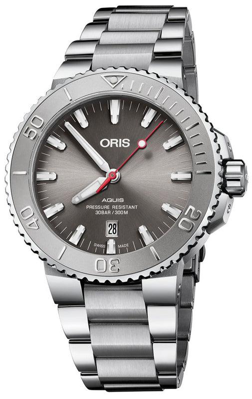 Oris Aquis Date Relief Grey Dial Silver Steel Strap Watch for Men - 0173377304153-0782405PEB Authentic Buy Shop Now