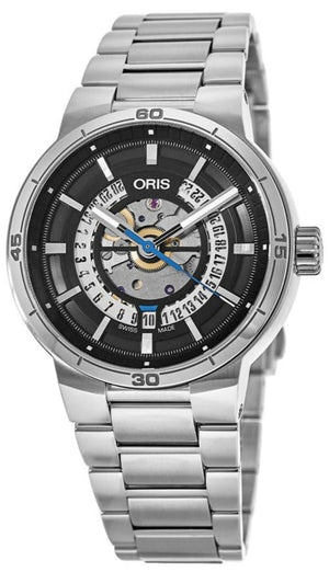 Oris TT1 Engine Date Skeleton Black Dial Silver Steel Strap Watch for Men - 0173377524124-0782408 Authentic Buy Shop Now