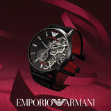 Emporio Armani Meccanico Skeleton Black Dial Black Leather Strap Watch For Men - AR60046 Authentic Buy Shop Now