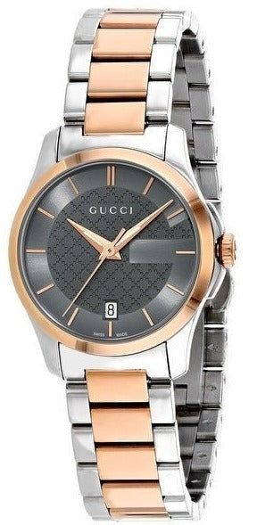 Gucci G Timeless Grey Dial Two Tone Steel Strap Watch For Women - YA126527 Authentic Buy Shop Now