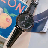 Tommy Hilfiger Aden Chronograph Black Dial Black Leather Strap Watch for Men - 1791310 Authentic Buy Shop Now