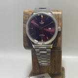 Tudor Style Automatic Burgundy Red Dial Silver Steel Strap Watch for Men - M12710-0015 Authentic Buy Shop Now