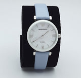 Emporio Armani Gianni T-Bar Mother Of Pearl White Dial Grey Leather Strap Watch For Women - AR11039 Authentic Buy Shop Now