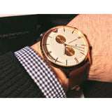 Emporio Armani Gianni Classic Chronograph White Dial Brown Leather Strap Watch For Men - AR0398 Authentic Buy Shop Now